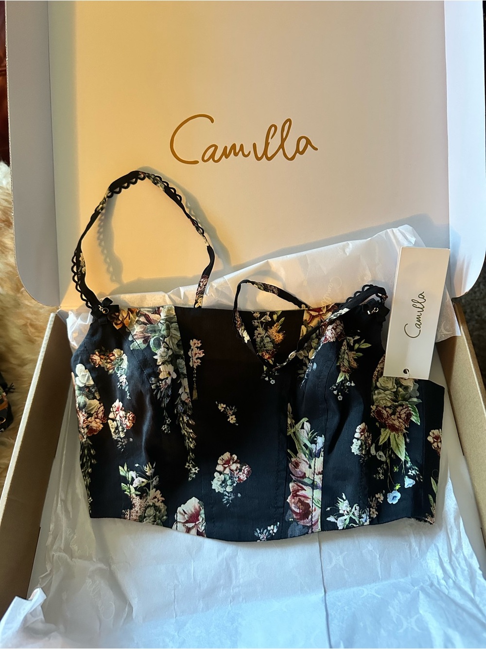 NWT Camilla Noble Endeavors Floral Lace-Trim Corset Top